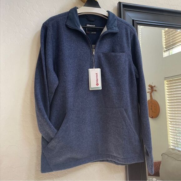 NWT Marmot Wool Blend Men's Ryerson Half Zip Fleece Sweater Jacket Indigo - Picture 3 of 4